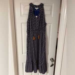 THML Navy and Peach Geometric Maxi Dress